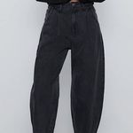 ZARA Baggy Slouchy Fit Paperbag Jeans High Waist Cropped Ankle Faded Black 8 Photo 0