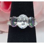 None Silver Tone Cocktail Fashion Ring Clear & Iridescent Crystals Size 7 MINT Photo 5