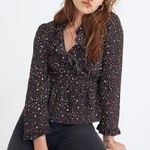 Madewell  Silk Ruffle-Hem Wrap Top in Starry Night Size Medium Photo 1