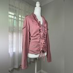 Nathalie Garçon Dusty Rose Corduroy Ruffled Full Zip Long Sleeve Shirt Pink Size M Photo 2