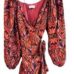 Dress Forum LA Wrap Dress Orange Pink Floral Paisley Long Balloon Sleeves Small Red Photo 0