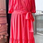 Kobi Halperin Elaine Flamingo Short Flutter Sleeve Wrap Midi Dress Women’s XL Pink Photo 0