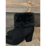 Allegra K  Chunky Heel Fur Top Ankle‎ Suede Boot Black Size 6 Photo 1