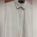 Vintage Dalia Pinstripe Blouse | Size XL White & Navy Striped Button Down Black Photo 2