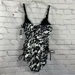 Bar III Heat Wave Push-Up Lace-Up Stretch V Neck One Piece Suit Black White S Photo 2