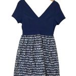 Miami navy blue V neck fit and flare short sleeve lace overlay dress large NEW Photo 1