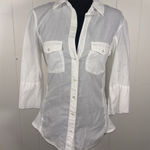 James Perse Standard  Contrast Ribbed Panel Cotton Button Down Top White 3 Photo 0