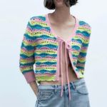 ZARA NWT STRIPED KNIT CARDIGAN CROCHET BLOGGERS FAV MULTICOLOR Photo 2