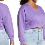 BP NWOT -Nordstrom, Purple Dahlia Crop V-Neck Sweatshirt, Size 1X Photo 1