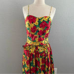 Vintage Antonia Collection Sunflower Midi Dress‎ Size 8 Belt with bow Red Photo 1