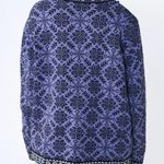 Vintage LL Bean Purple Nordic Snowflakes Button Wool Cardigan Sweater Size SMALL Photo 3