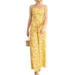 Kori America Jumpsuit Womens Medium Yellow White Floral Wide Leg Boho Peasant Photo 8