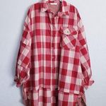 TALULAH  Red and Cream Plaid Oversized Tunic Dress Photo 0