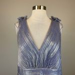 XScape Sleeveless V-Neck Metallic A-Line Long Evening Gown Purple Size 14W Dress Photo 6