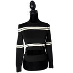 JF Lefon Cut Out Knit Top Women S Black Striped Long Sleeve Sweater Designer Photo 13