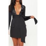 Pretty Little Thing  Satin Lapel Tie Waist Pocket Detail Blazer Dress Size 8 NWT Photo 4