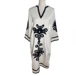 J.Marie White Cotton Kaftan Black Embroidery Dress XS Photo 1