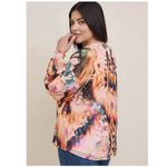 Torrid Peach Floral Chiffon Clip Dot Blouson Sleeve Blouse Photo 3