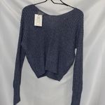 NWT Moon & Madison size Medium Textured Knit Crop Sweater Steel Blue Reversible Photo 8