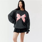 Urban Outfitters  Black Sweatshirt with Pink Bow Photo 2