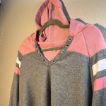 Bobbie Brooks Gray and Pink Raglan Sweatshirt Hoodie SZ XL Lightweight Pullover Photo 3