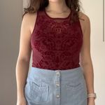 Material Girl Maroon Mesh velvet paisley print bodysuit. Size Small Photo 3