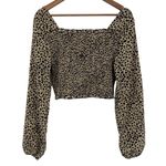 SheIn  Animal Print Smocked Body Balloon Sleeve Crop Top Size Large Square Neck Photo 2