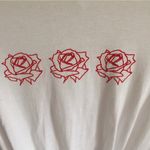 EMPYRE White Red Floral Rose Cropped Knot Front Graphic Long Sleeve Top Photo 4