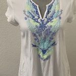 Lilly Pulitzer  Sea Ave Resort White Blue Embroidered Top XXS V Neck Top RARE HTF Photo 3