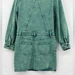 &merci &merci En Merci Acid Wash Denim Mini Dress Jean Balloon Sleeve Green Blue Small Photo 8