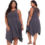 Torrid Midi Jersey Knit Trapeze Dress Hanky Hem Dark Gray Crochet Lace Yoke 2X Photo 1