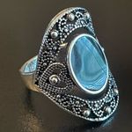 Black obsidian S925 antique silver statement ring Photo 1
