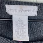 Vintage 90s Y2K Northwest Blue Wool Blend Nordic Embroidered Cardigan Size Large Black Photo 5