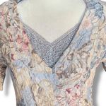 Vintage 90s Crinkle Lace Maxi Dress Medium Pastel Blue Pink Floral V Neck Fairy Photo 3