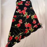 Vintage Asymmetrical Black Dress with Red Roses Size M Photo 0