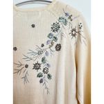 Vintage Cream Winter Floral Embroidered Cardigan Sweater Size S Green Photo 4