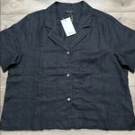 Quince European Linen Short Sleeve Button Up Shirt Black Size Large Photo 2