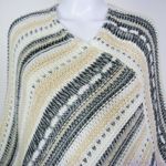 Akira  slanted stripe poncho‎ with fringe edge Photo 3