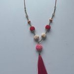 Lauren Conrad Long pink and red beaded tassel necklace with gold metal chain Photo 1