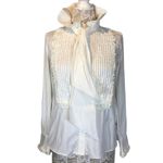 ETRO white tuxedo blouse high ruffled neck tie Victorian style size small (40) Photo 2