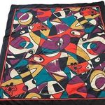 Vintage Psychedelic Abstract Art Print Scarf Teal Purple Red Black Polyester 31" Photo 0