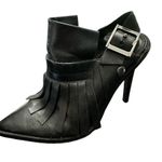 Tibi  York Black Leather Fringed Slingback Stiletto Booties Heels Size 7.5 Photo 6
