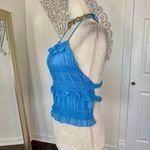 Early 2000's Blue Glitter Ruffle Frilly Cropped Open Back Halter Top M Size M Photo 5