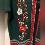 Koret Green Ugly Christmas Embroidered Floral Button Down Cardigan Sweater Size L Photo 8