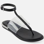 DKNY  Ava‎ Leather Ankle Strap Thong Sandals Women's Size 6 Black NWT Vinyl Photo 0