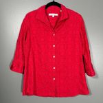 Foxcroft  Women's Red Embroidered Shacket Button Up Shirt - Size 6P - Petite Top Photo 0