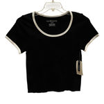 Eye Candy  Black Ribbed Cropped T Shirt Top Cream Trim Size 1X 2X Photo 0