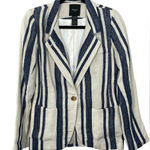 Smythe Classic Duchess Blazer‎ 100% Linen Satin Lined Navy Blue Stripe Size 4 Photo 0