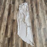 Michelle Mason  Silk One Shoulder Dress Size 10 Gray NWT Midi Draped Photo 6