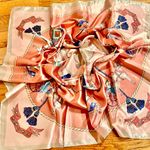 Vintage Royal EQUESTRIAN Horses and Carriages oversized square Silky Scarf 35/35 Pink Photo 0